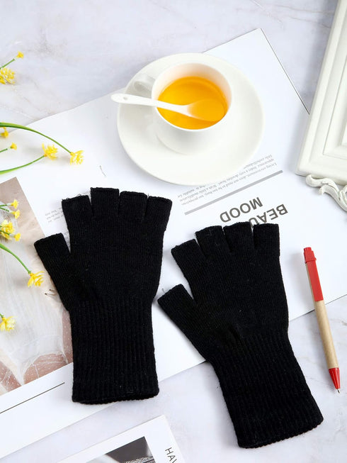 SATINIOR Fingerless Gloves for Women Half Finger Typing Gloves with Long Wrist Cuff Winter Knit Fingerless Mittens for Women...